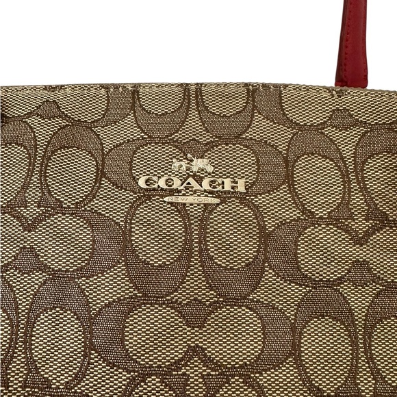 Coach Christie Carryall Double Zip Logo Bag Red Tan - Picture 2 of 16